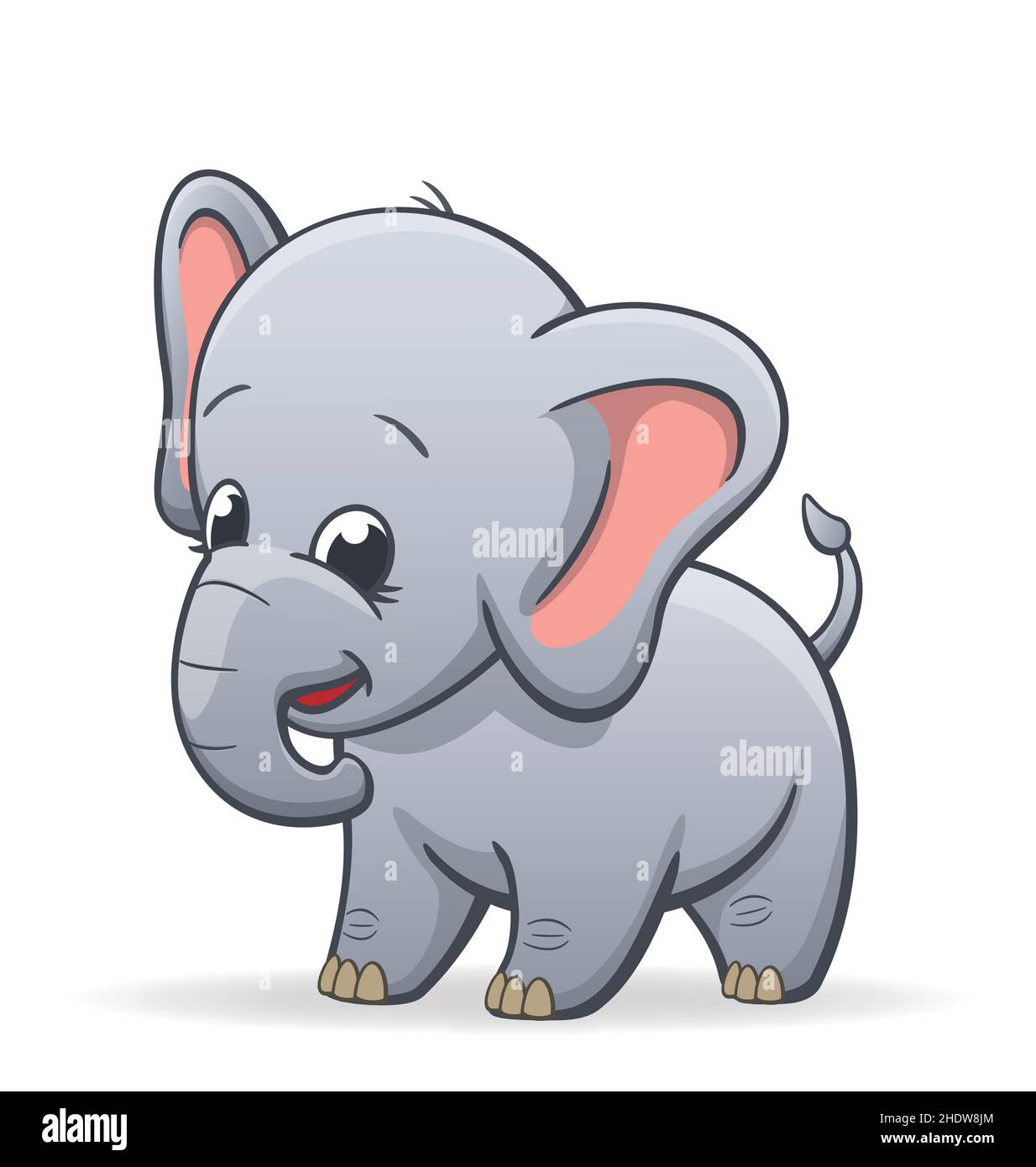 Carino cartone animato bambino elefante personaggio in piedi e sorridente  vettore isolato su sfondo bianco Immagine e Vettoriale - Alamy