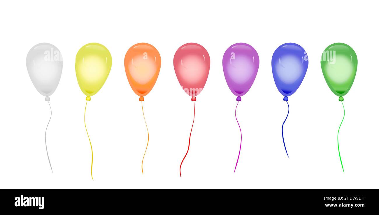 Palloncini colorati impostati isolati su sfondo bianco.Collezione di palloncino di elio giallo, arancione, rosso, blu e verde.Flying palloncino rotondo design.Vector Illustrazione Vettoriale