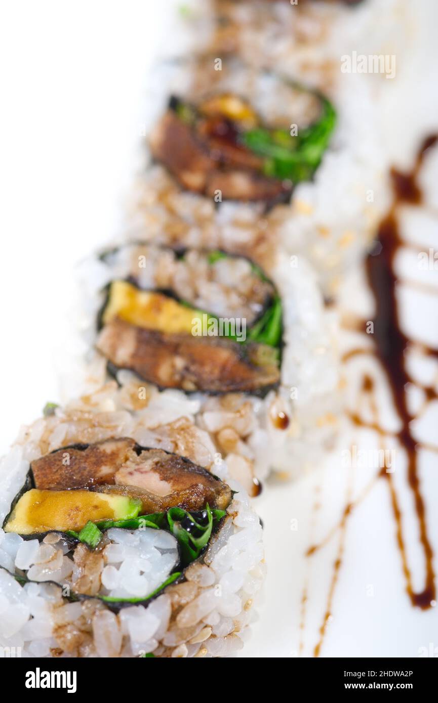 sushi, dentro fuori rotoli, sushi Foto Stock