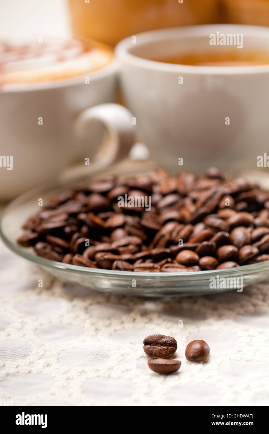 chicchi di caffè, cappuccino, chicchi di caffè, cappuccino, caffè Foto Stock