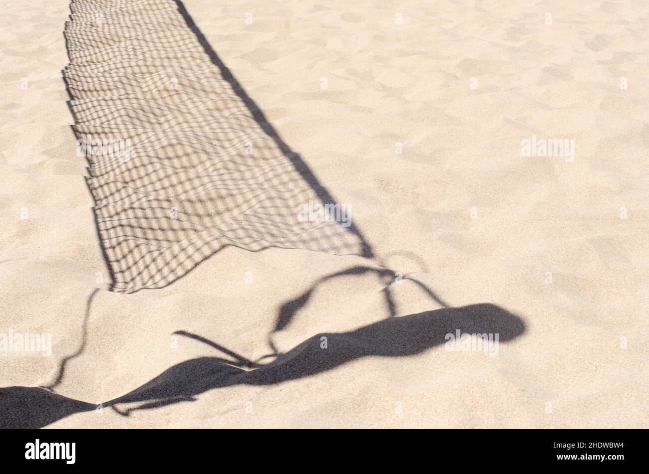 pallavolo in ombra sulla sabbia calda. concetto sportivo estivo di squadra. giornata di sole sulla spiaggia Foto Stock
