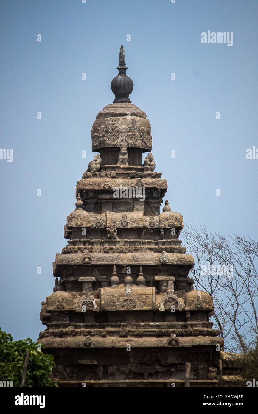 Torre del Tempio di Mahabalipuram Tempio , Tamilnadu , India Foto Stock