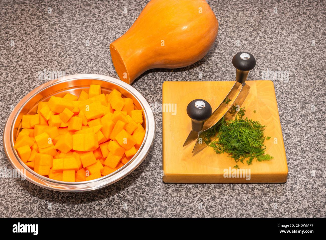 preparazione, pumpkin mangiare, preparazioni Foto Stock