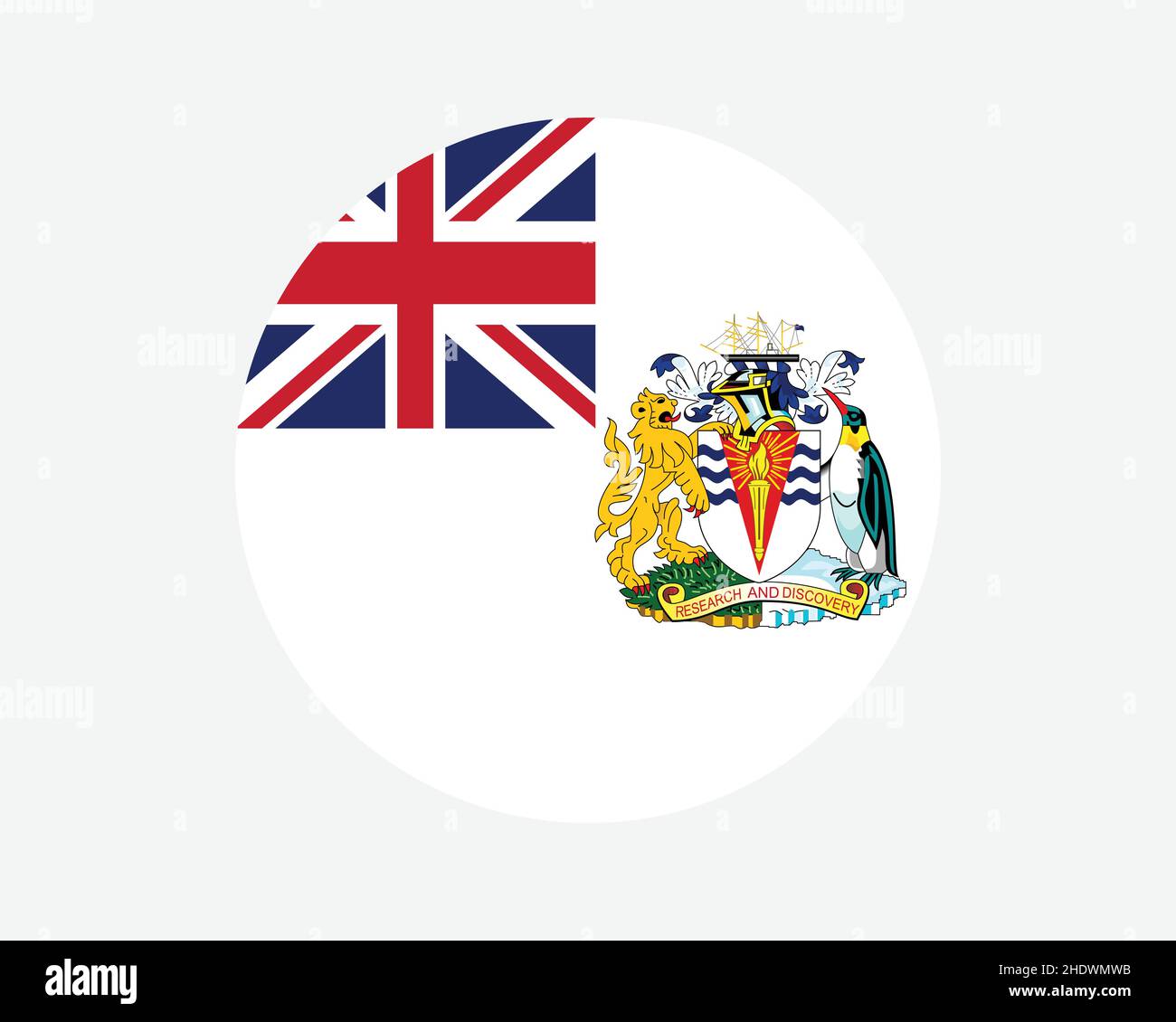 Bandiera rotonda del territorio antartico britannico. BAT, Regno Unito bandiera circolare. British Overseas Territory pulsante forma circolare Banner. Immagine vettoriale EPS Illustrazione Vettoriale