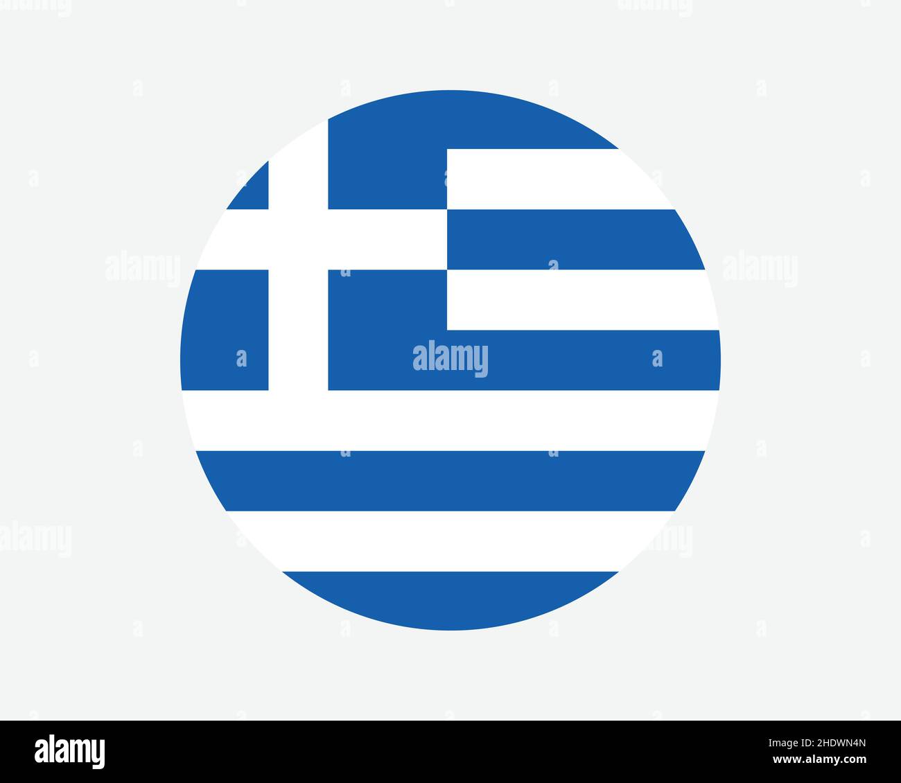 Bandiera nazionale circolare della Grecia. Bandiera nazionale del cerchio greco. Banner pulsante a forma circolare nella Repubblica ellenica. Illustrazione del vettore EPS. Illustrazione Vettoriale