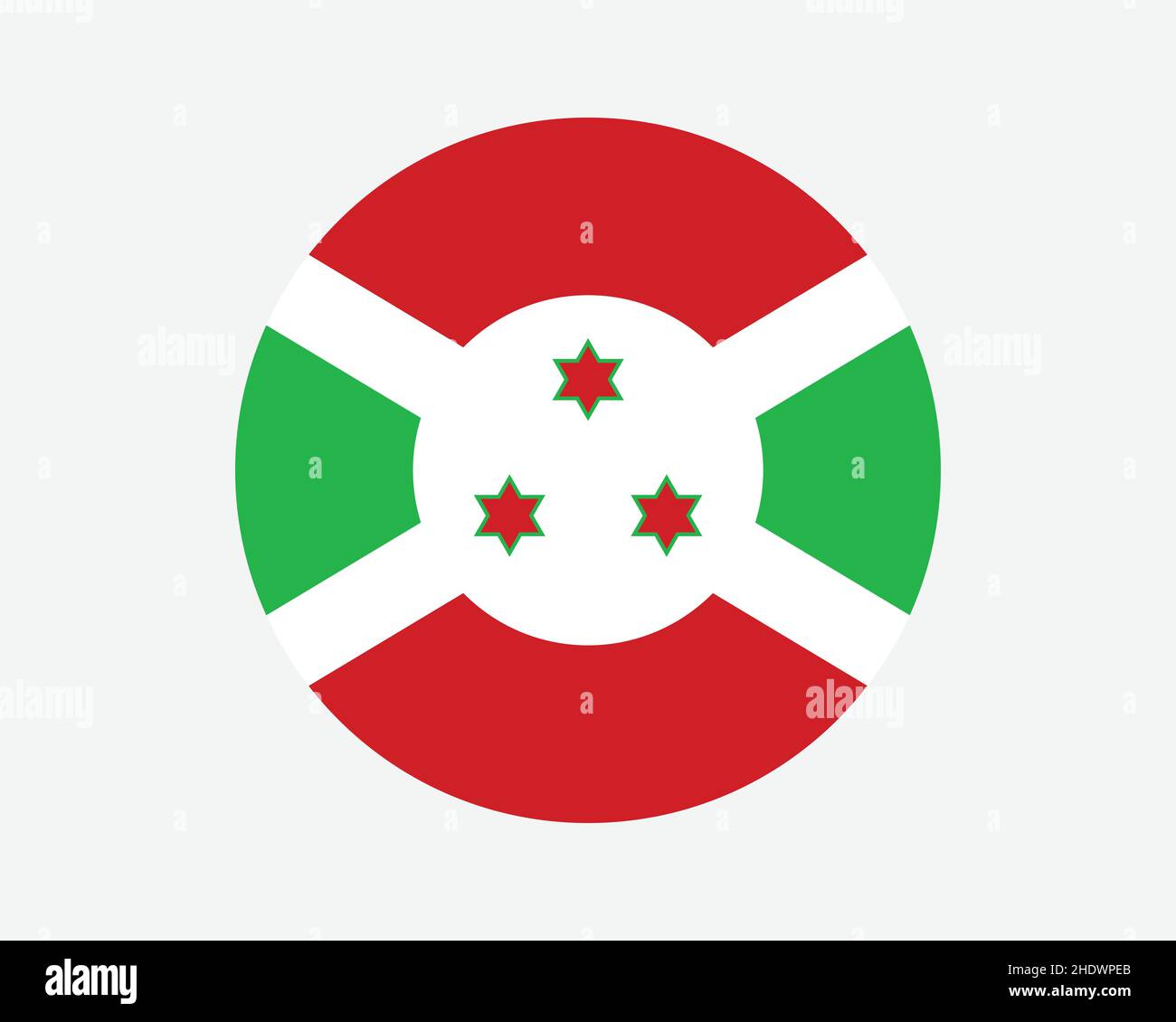 Bandiera del Burundi Round Country. Bandiera nazionale burundese circolare. Repubblica del Burundi pulsante a forma di cerchio Banner. Illustrazione del vettore EPS. Illustrazione Vettoriale
