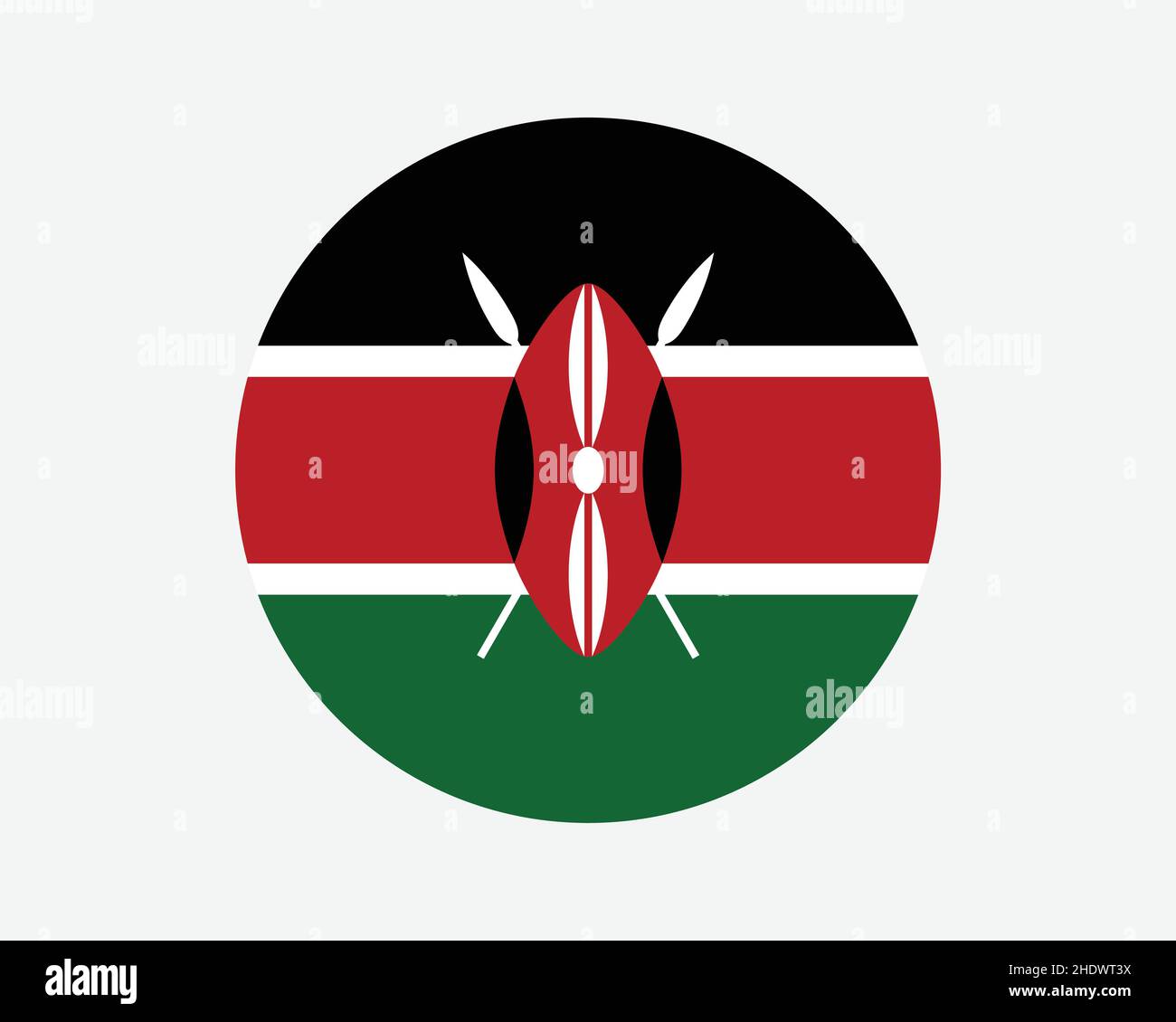 Bandiera nazionale del Kenya Round. Bandiera nazionale del circolo keniota. Repubblica del Kenya pulsante a forma circolare Banner. Illustrazione del vettore EPS. Illustrazione Vettoriale