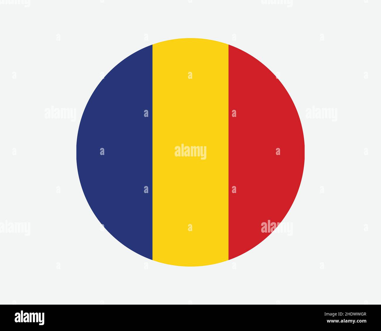 Bandiera del Paese rotonda della Romania. Bandiera nazionale del cerchio rumeno. Banner pulsante a forma circolare Romania. Illustrazione del vettore EPS. Illustrazione Vettoriale