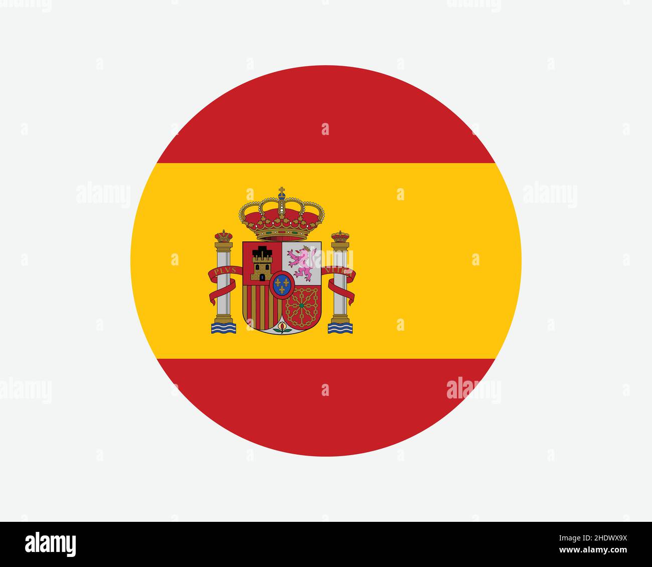 Bandiera nazionale del turno della Spagna. Bandiera nazionale del cerchio spagnolo. Regno di Spagna pulsante a forma circolare Banner. Illustrazione del vettore EPS. Illustrazione Vettoriale