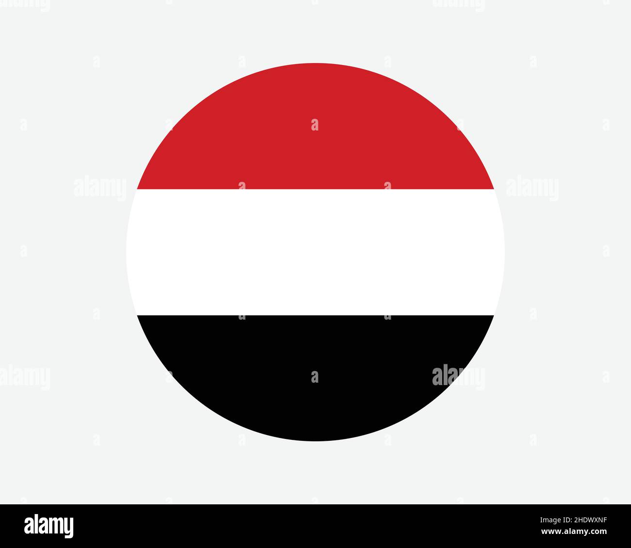 Bandiera del Paese circolare dello Yemen. Bandiera nazionale del circolo yemenita yemenita. Repubblica dello Yemen pulsante di forma circolare Banner. Illustrazione del vettore EPS. Illustrazione Vettoriale