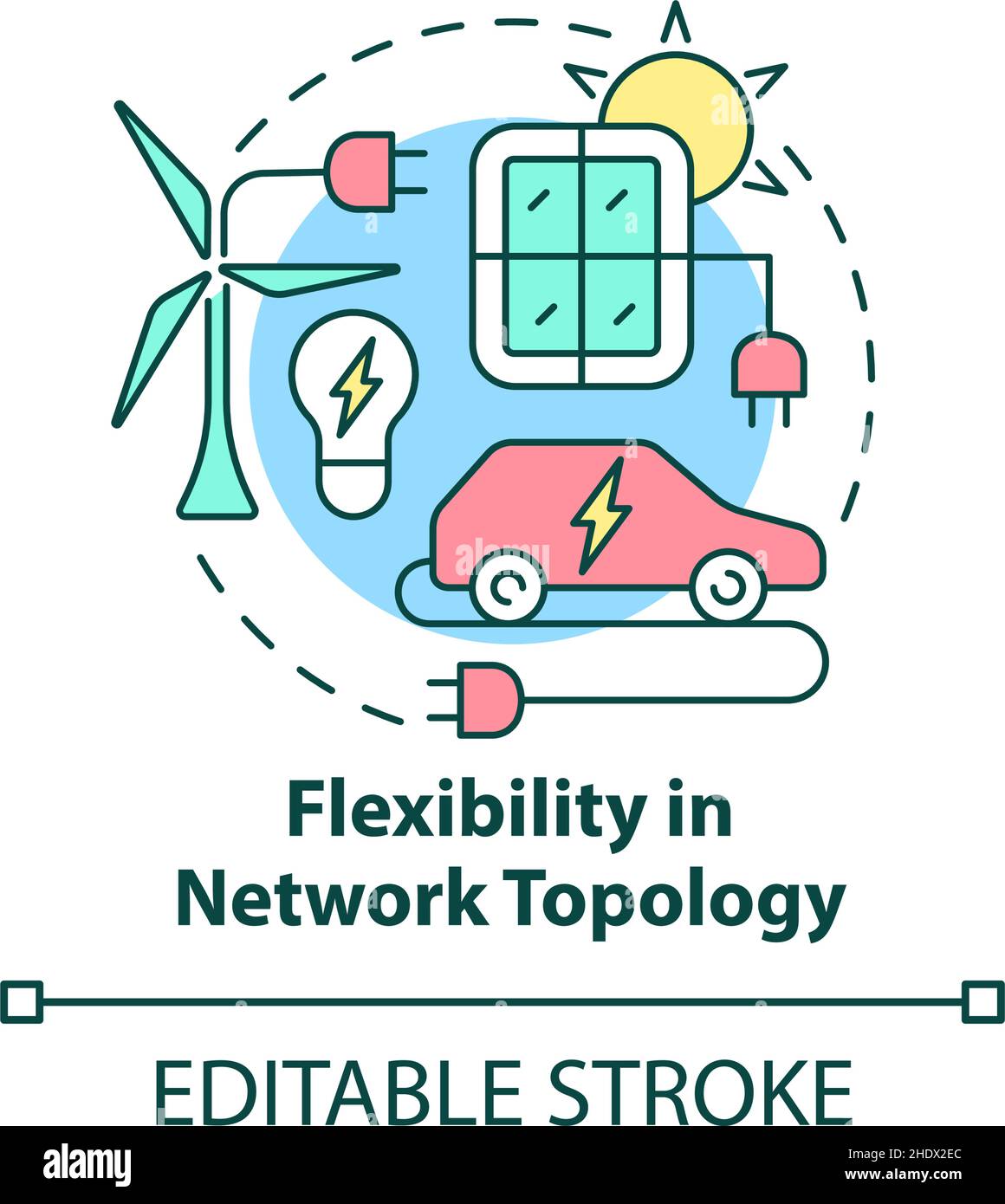 Icona del concetto di flessibilità nella topologia di rete Illustrazione Vettoriale