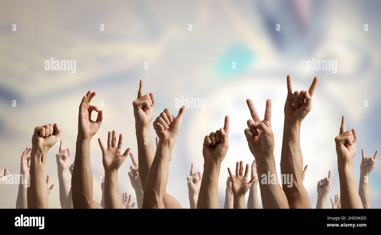 insegna a mano, braccio, gesto, segni a mano, braccia, gesti Foto Stock