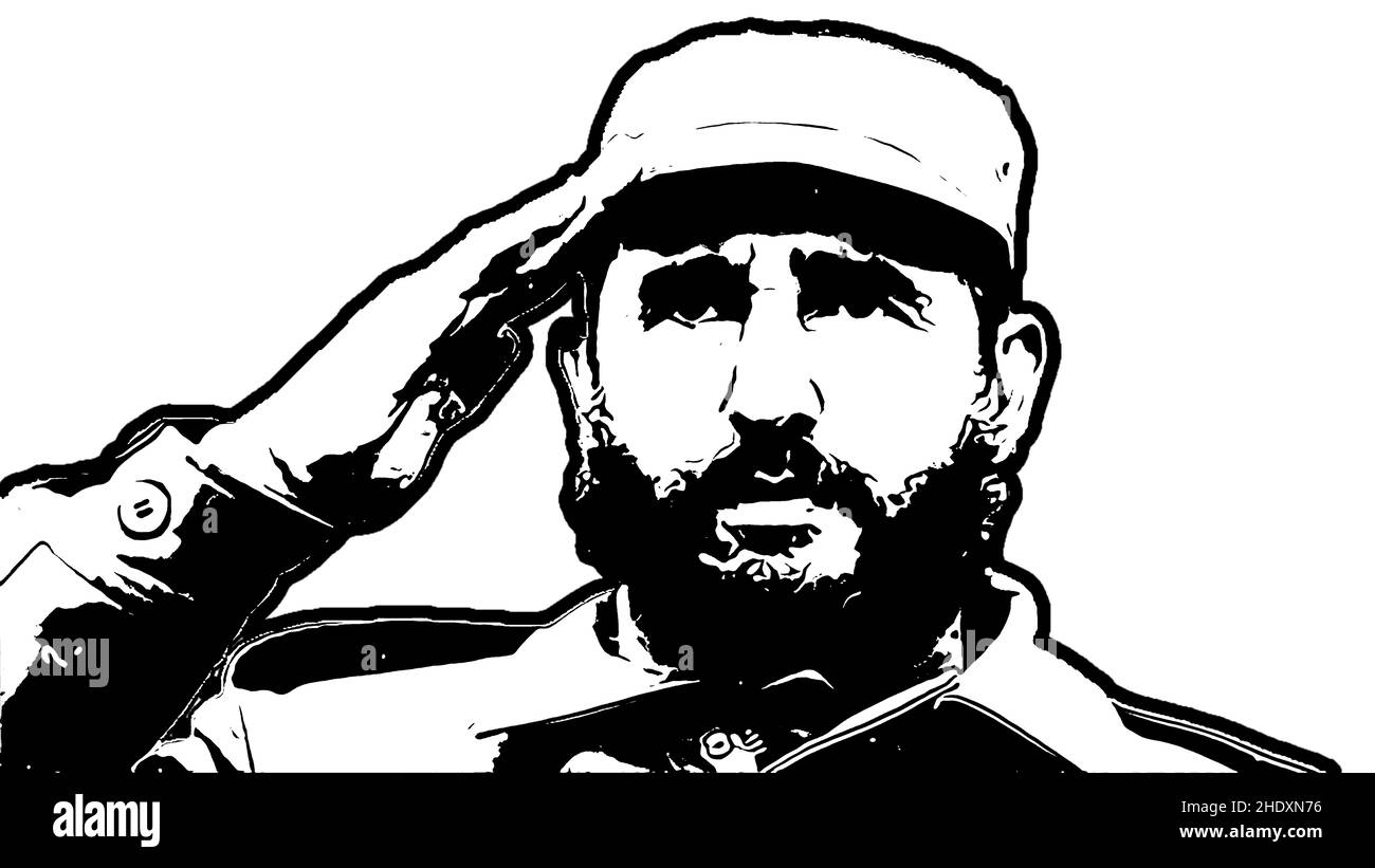 Fidel castro Salute Vector bianco e nero Foto Stock