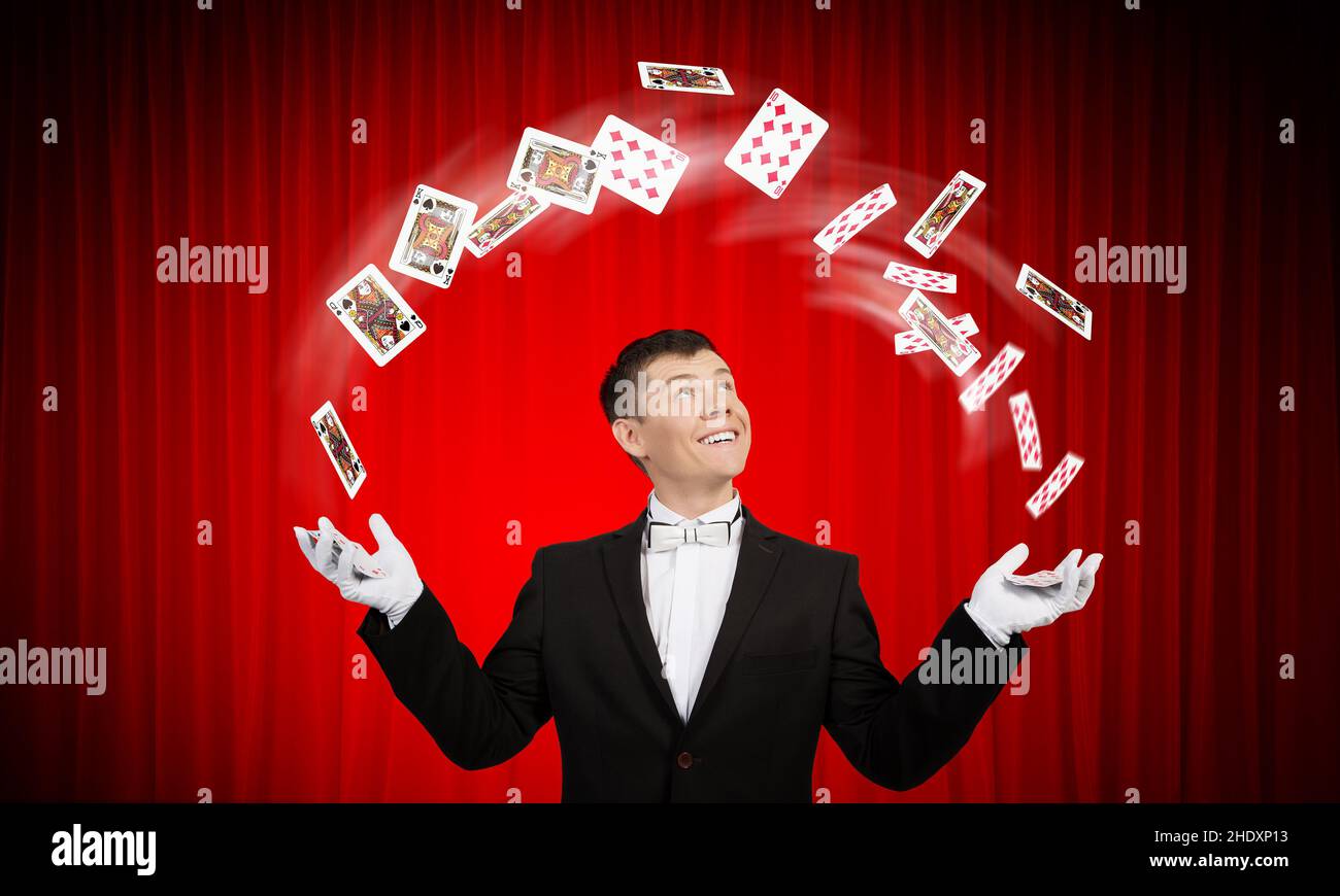 giocatore di carte, trucco di carte, giocatori di carte, carta, carte, carte trucchi, trucco Foto Stock