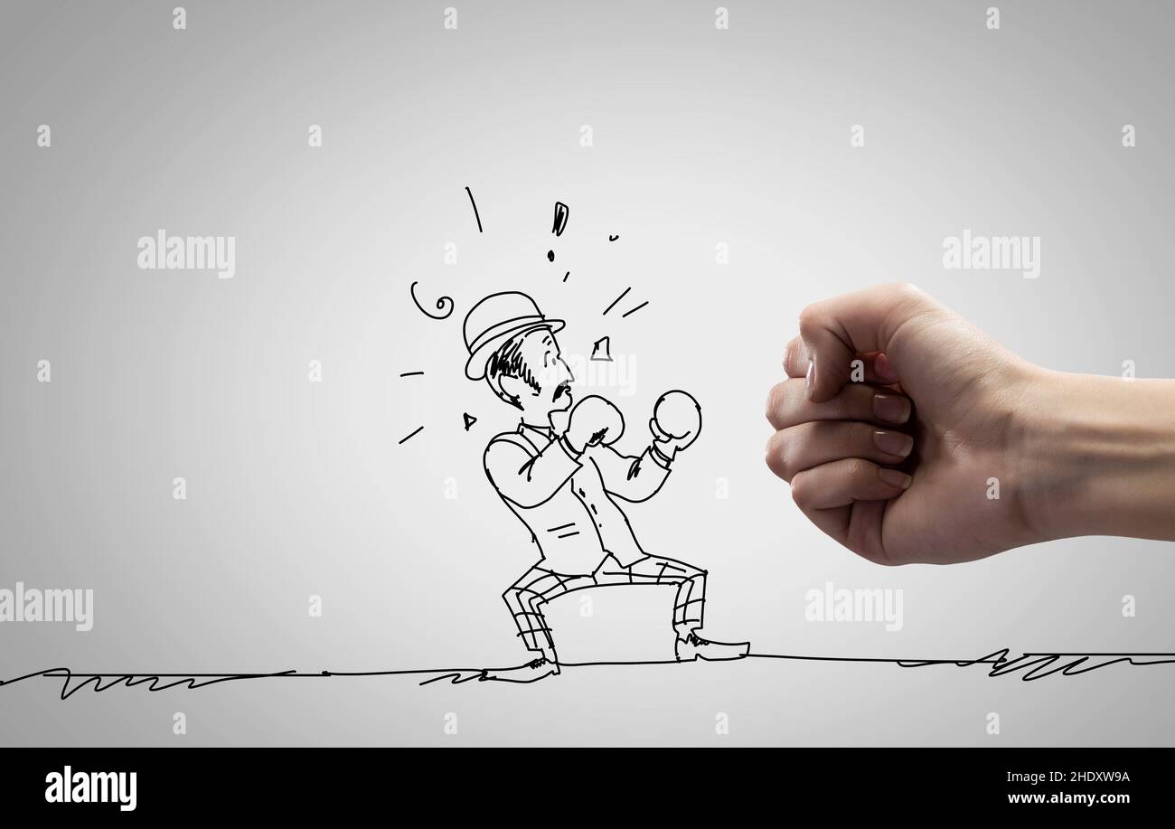 pugno, minaccia, caricatura, pugni, minacce, caricature Foto Stock