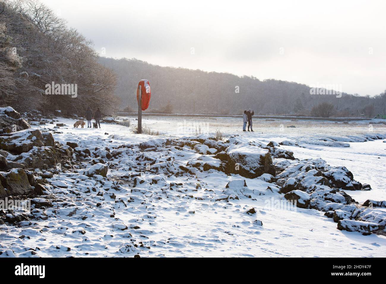Snow, Arnside, Milnthorpe, Cumbria, Regno Unito Foto Stock