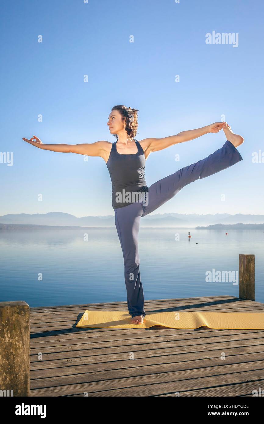 equilibrio, yoga, stretching, equilibri, yoga, allunga Foto Stock