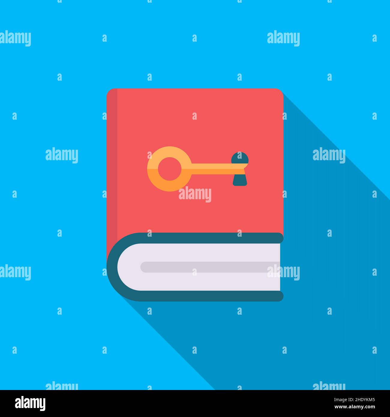 libro chiave di conoscenza vettoriale icona, design piatto, ombra lunga Illustrazione Vettoriale
