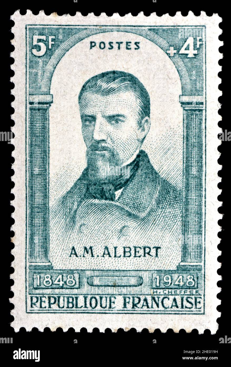 Francobollo francese (1948) : Alexandre Martin (1815 – 1895) soprannominato Albert l'Ouvrier ('Albert il lavoratore') statista socialista francese del francese Foto Stock