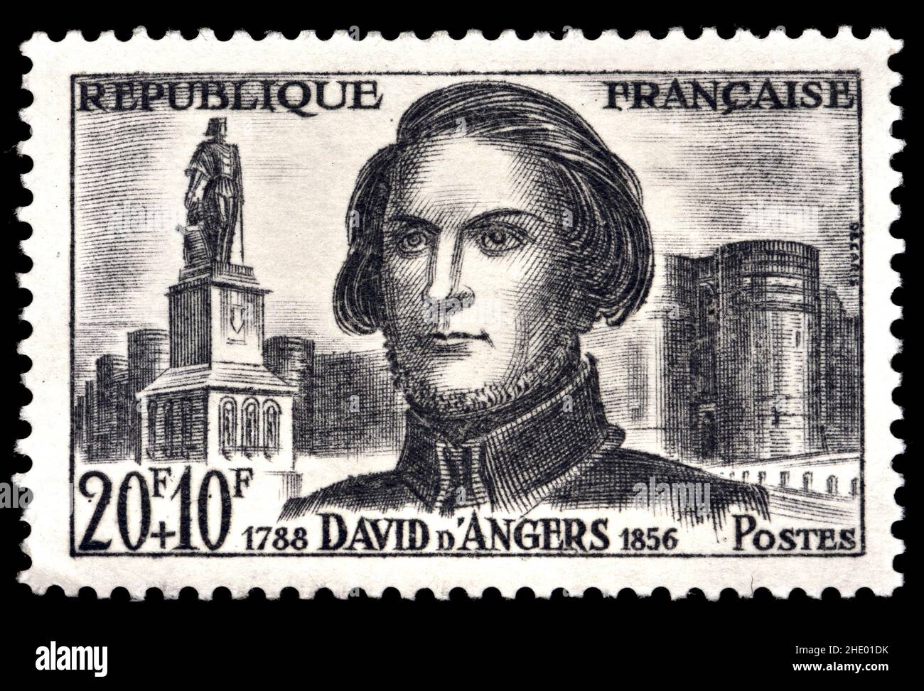 Francobollo francese (1959) : Pierre-Jean David / 'David D'Angers' (1788 – 1856) scultore francese, medalista e freemason attivo. Foto Stock