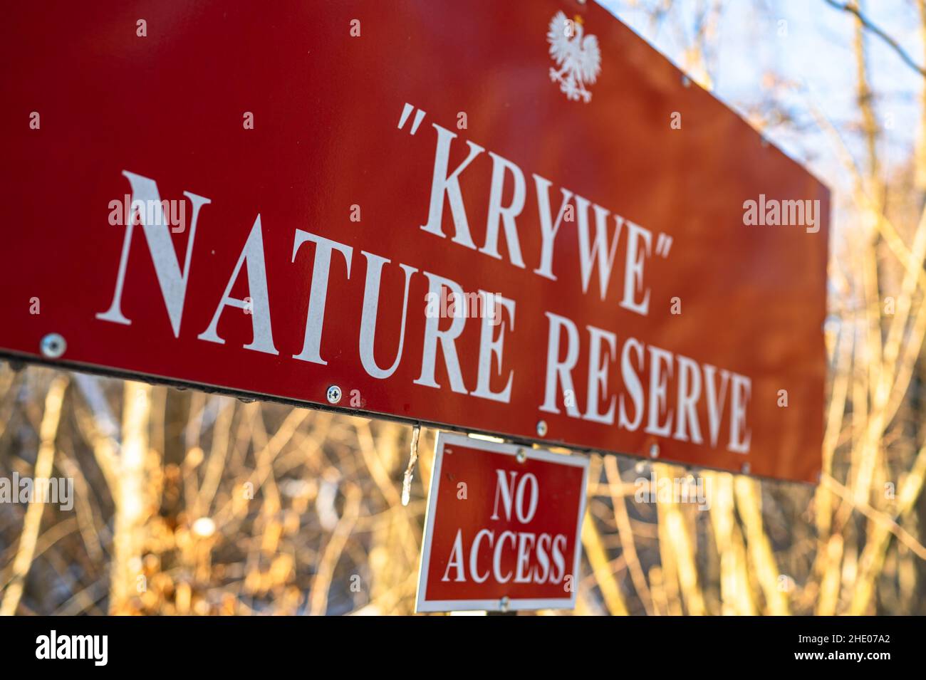 Cartello di non accesso alla Riserva Naturale. Polonia. Foto Stock