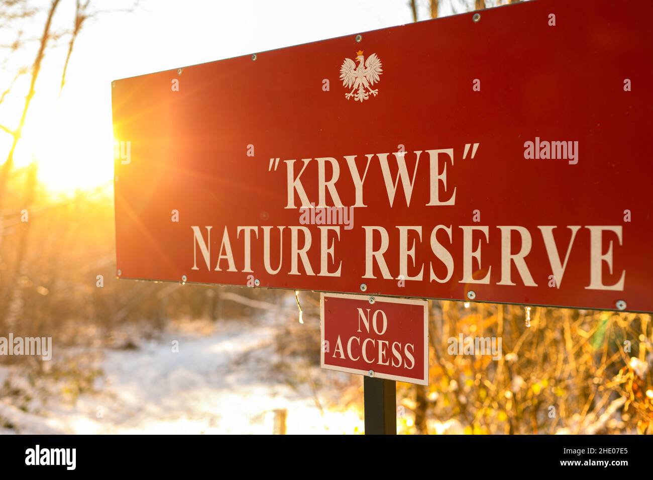 Cartello di non accesso alla Riserva Naturale. Polonia. Foto Stock