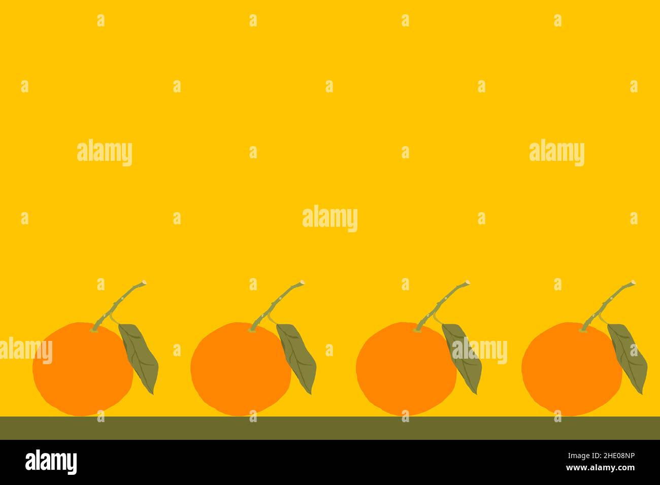 Orangen mit Blatt vor weißem oder gelbem Hintergrund in der Reihe oder blattfüllend Foto Stock