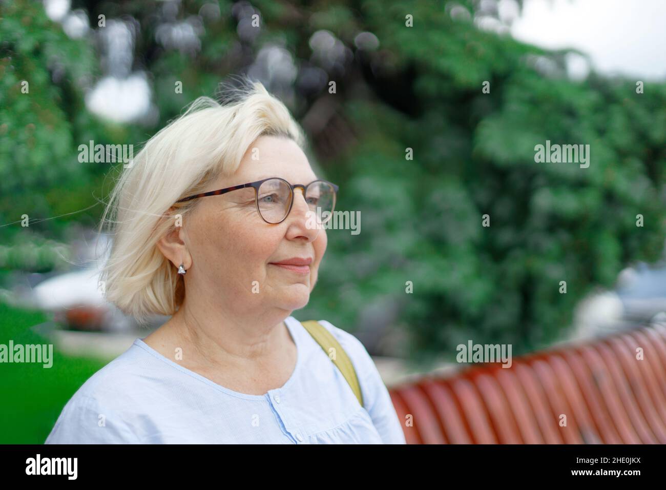 Bella adulto 35-40 anni business donna indossando occhiali in piedi tenere in piedi notepads guardare fotocamera Foto Stock