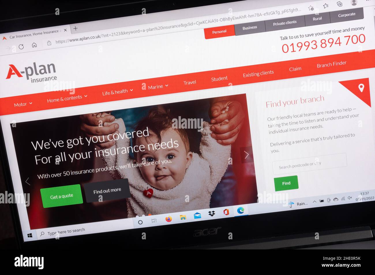 A-Plan Insurance Company sito web su un computer portatile, Regno Unito Foto Stock