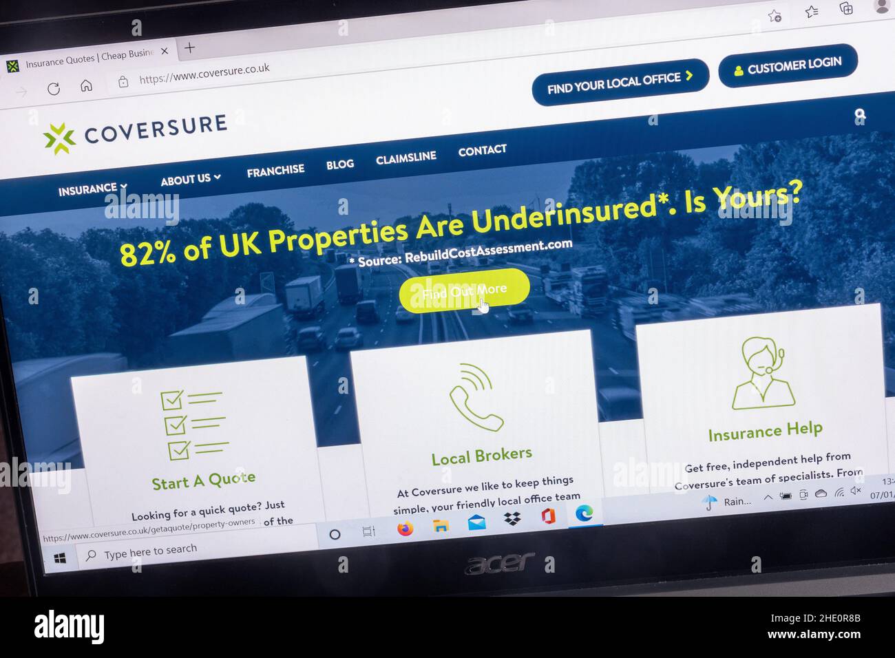 Sito Web della società Coversure Insurance Services sullo schermo di un computer portatile. Foto Stock