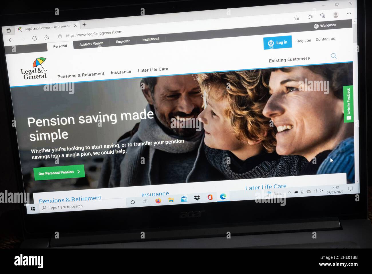 Legal & General, pensionamento, assicurazione sulla vita e investimenti sito web società su un computer portatile, Regno Unito Foto Stock