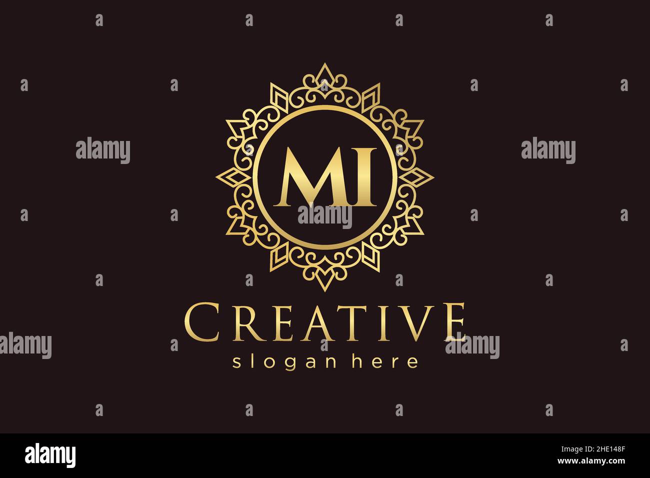 MI Initial Letter Luxury calligraphic femminile floreale a mano disegnato araldico monogramma antico vintage stile lusso logo design Premium Illustrazione Vettoriale