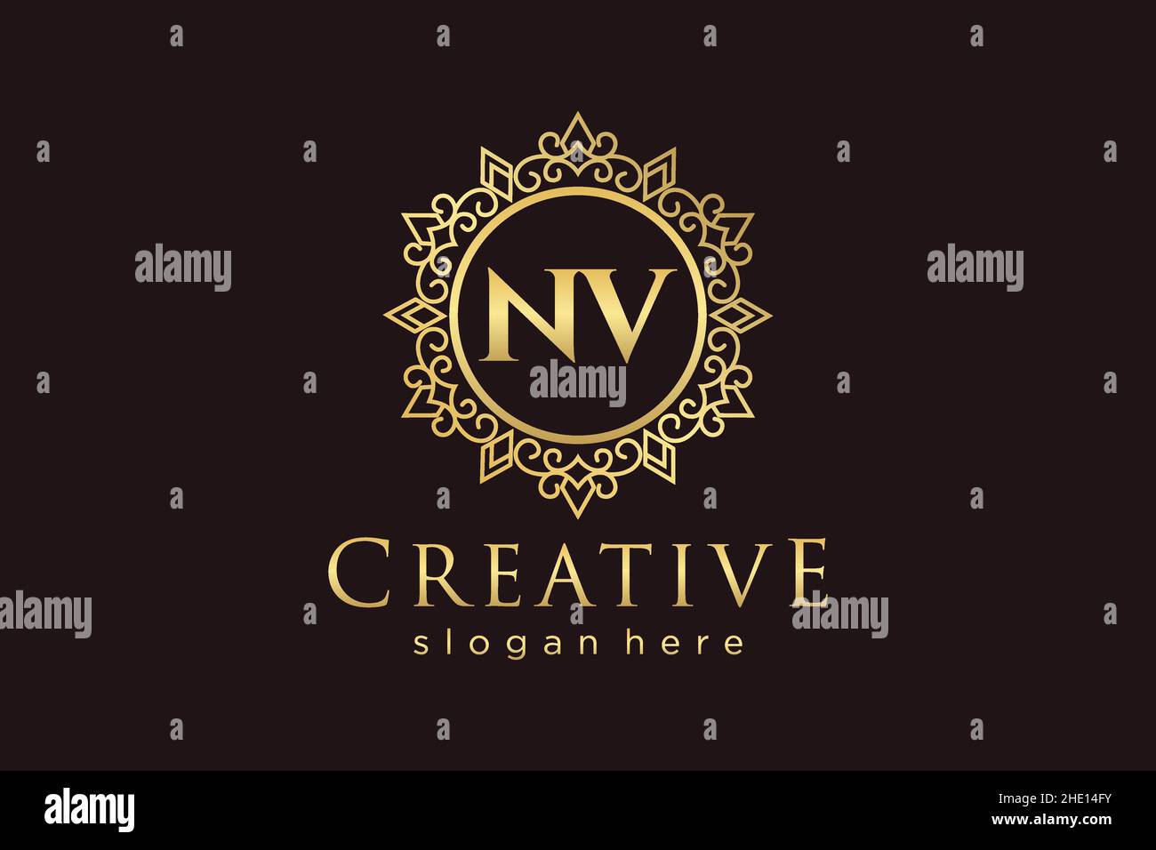 NV Initial Letter Luxury calligraphic femminile floreale disegno a mano araldico monogramma antico vintage stile lusso logo design Premium Illustrazione Vettoriale