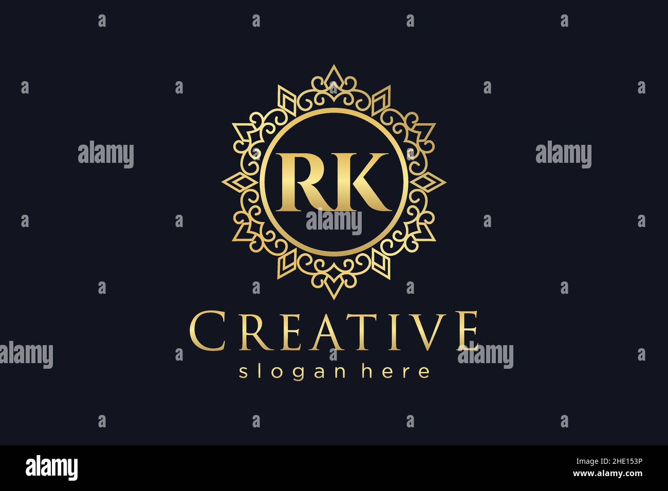 RK Initial Letter Luxury calligraphic femminile floreale a mano disegnato araldico monogramma antico vintage stile lusso logo design Premium Illustrazione Vettoriale
