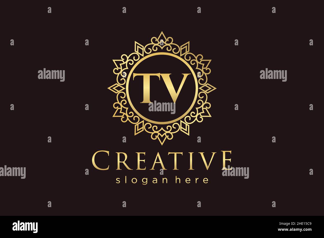 TV Initial Letter Luxury calligraphic femminile floreale a mano disegnato araldico monogramma antico vintage stile lusso logo design Premium Illustrazione Vettoriale