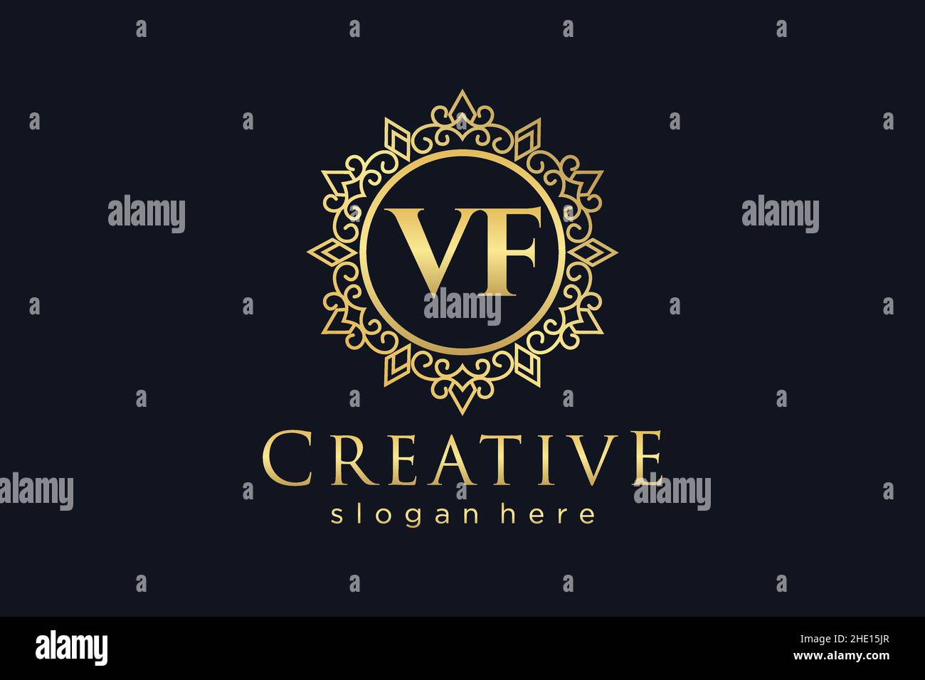 VF Initial Letter Luxury calligraphic femminile floreale a mano disegnato araldico monogramma antico vintage stile lusso logo design Premium Illustrazione Vettoriale