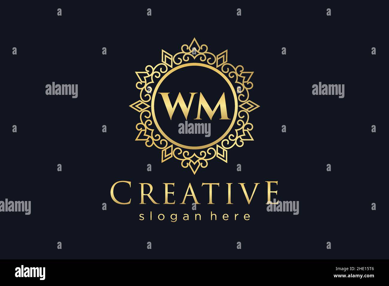 WM Initial Letter Luxury calligraphic femminile floreale a mano disegnato araldico monogramma antico vintage stile lusso logo design Premium Illustrazione Vettoriale