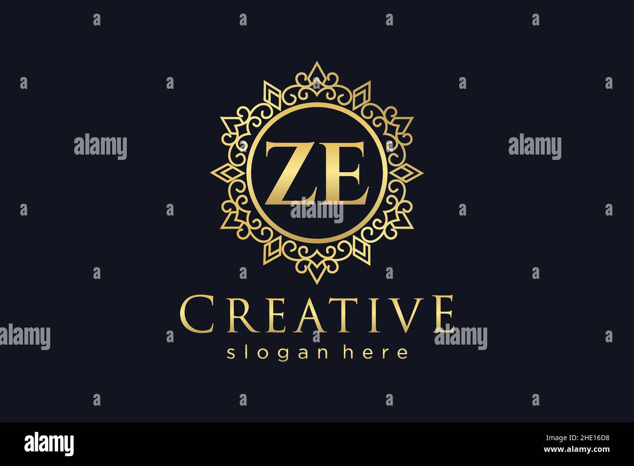 ZE Initial Letter Luxury calligraphic femminile floreale a mano disegnato araldico monogramma antico vintage stile lusso logo design Premium Illustrazione Vettoriale