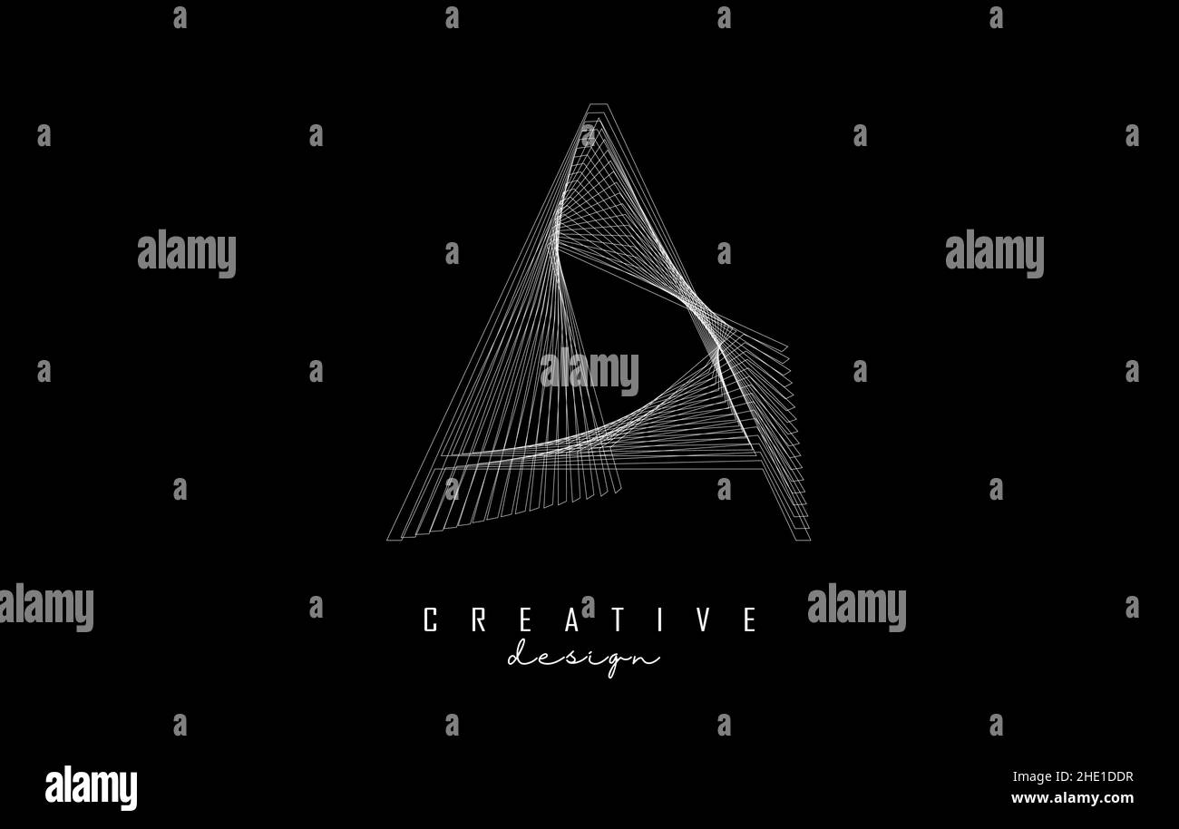 Linee bianche lettera a Logo. Design grafico Creative Line Vector con effetto 3D su sfondo nero. Illustrazione Vettoriale