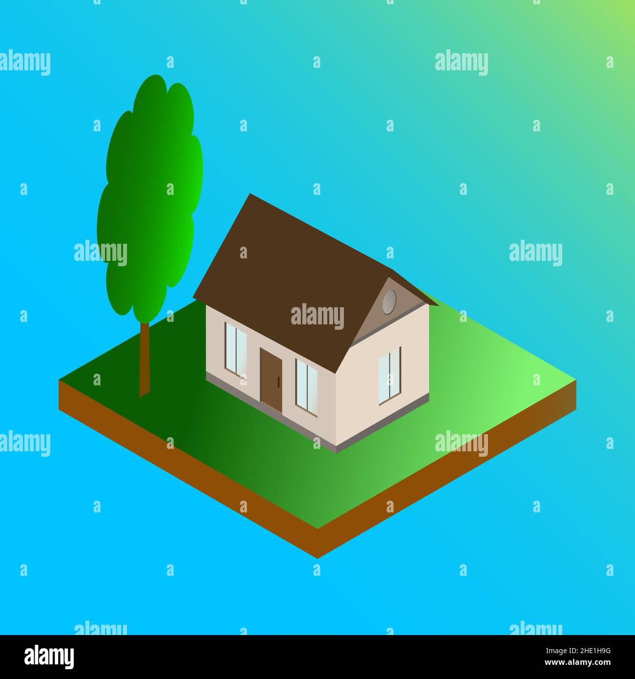 Casa privata su un terreno con alberi. Illustrazione Vettoriale