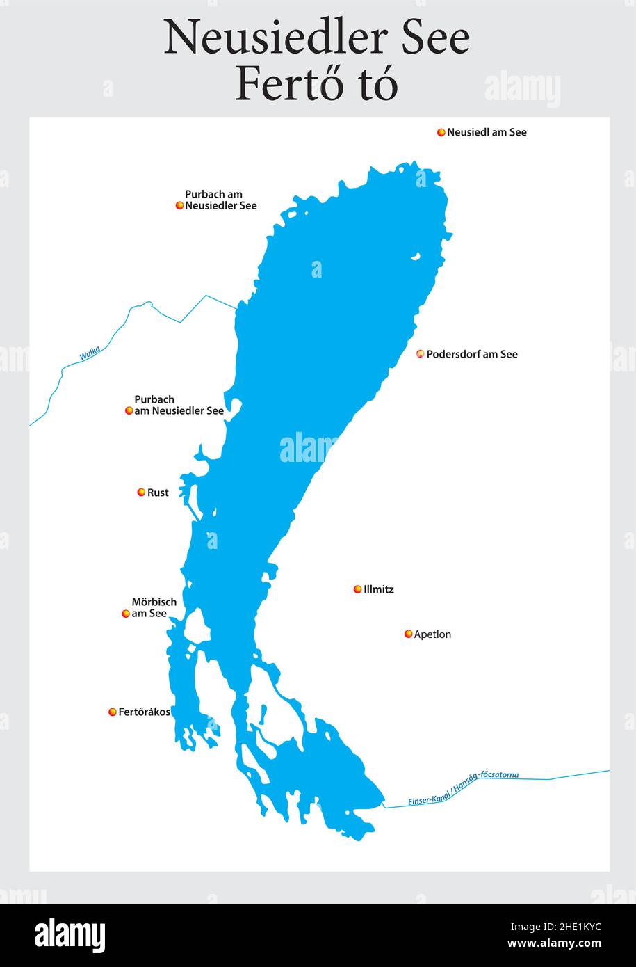 Semplice cartina panoramica del Lago di Neusiedl in Austria Illustrazione Vettoriale