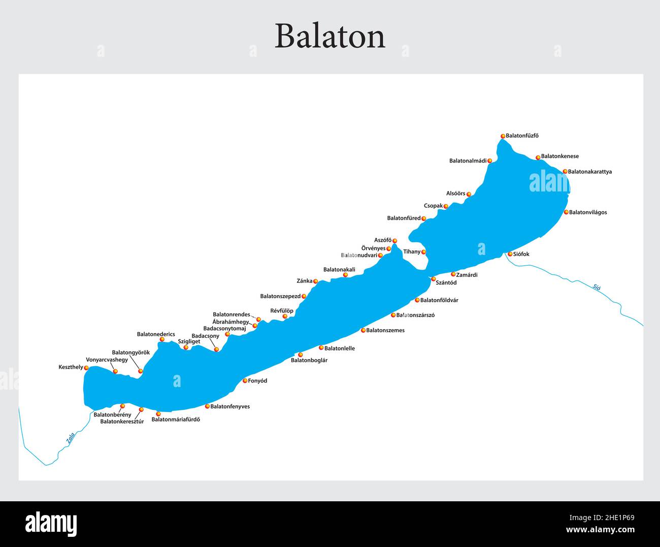 Semplice mappa panoramica del lago ungherese Balaton Illustrazione Vettoriale