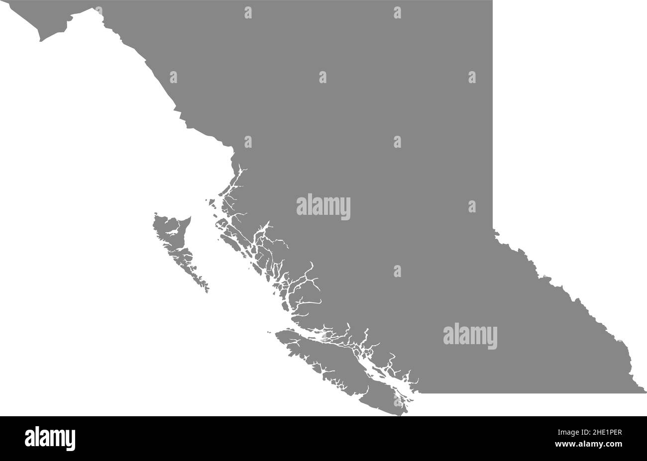 Mappa amministrativa del vettore bianco piano grigio della provincia canadese DELLA BRITISH COLUMBIA, CANADA Illustrazione Vettoriale