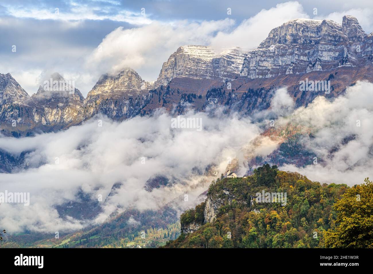 La catena montuosa Churfirsten nelle Alpi svizzere, Canton San Gallo, Svizzera Foto Stock