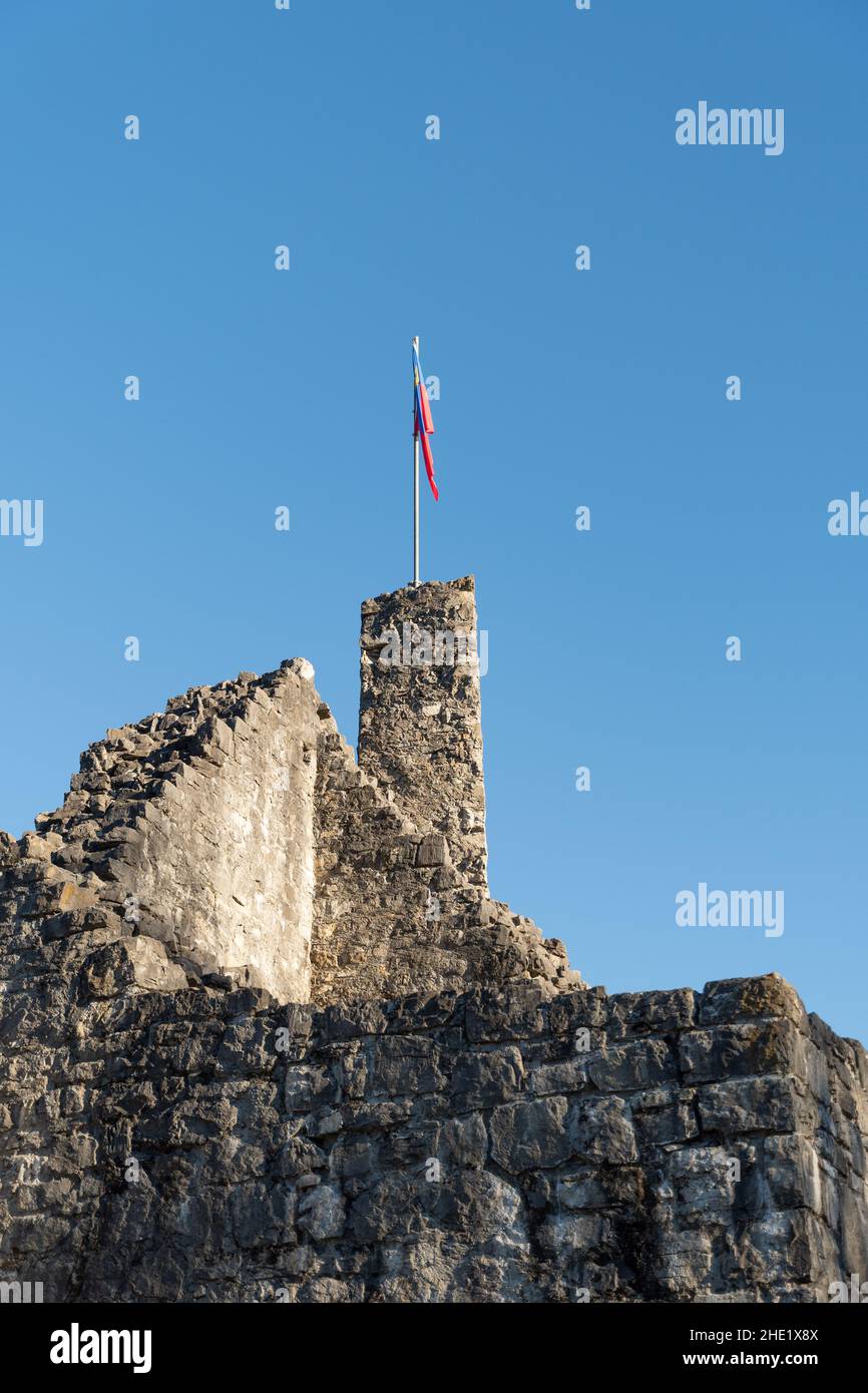 Schellenberg, Liechtenstein, 31 dicembre 2021 rovine storico vecchio castello di metà età Foto Stock