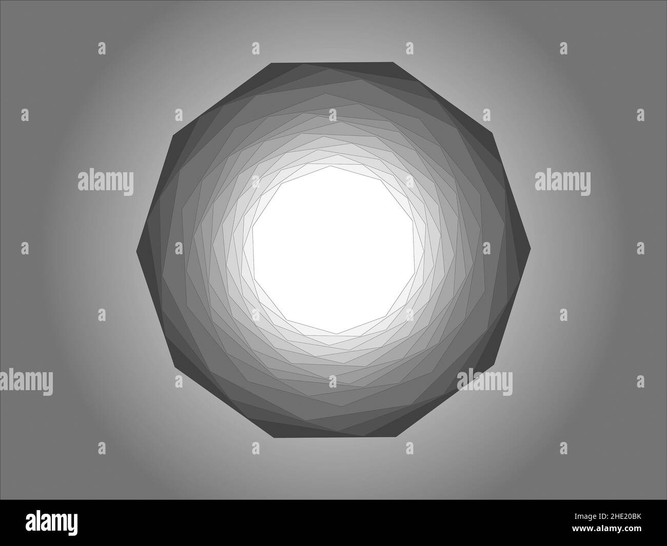 Grafica vettoriale ottenuta come risultato di una serie di trasformazioni geometriche di un decagono regolare e l'uso di transizioni tonali. Foto Stock