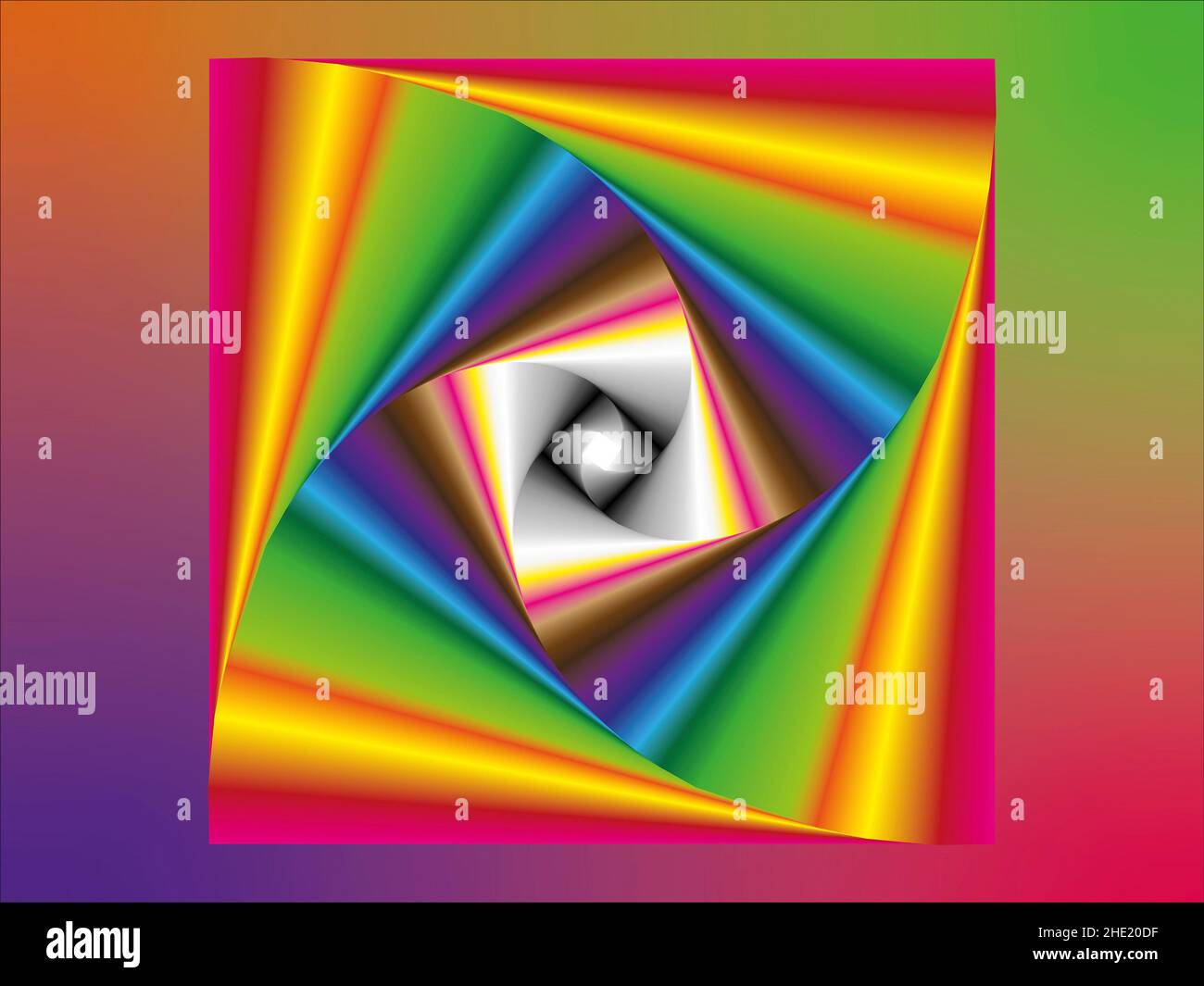 Grafica vettoriale ottenuta come risultato di una serie di trasformazioni geometriche di un quadrato e l'uso di transizioni tonali. Foto Stock