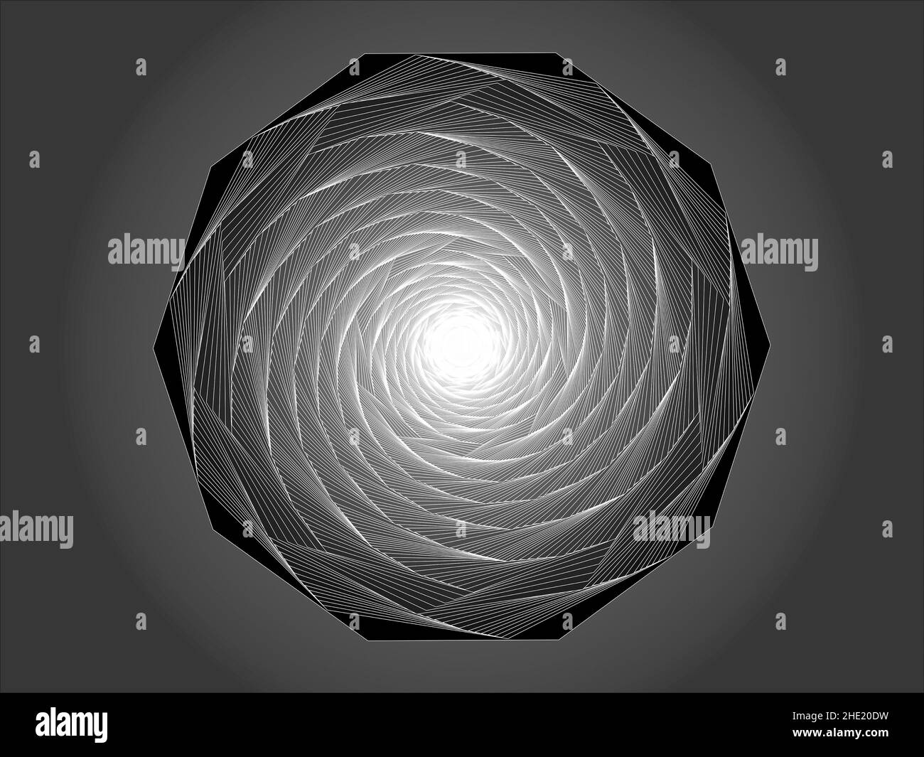 Grafica vettoriale ottenuta come risultato di una serie di trasformazioni geometriche di un decagono regolare e l'uso di transizioni tonali. Foto Stock