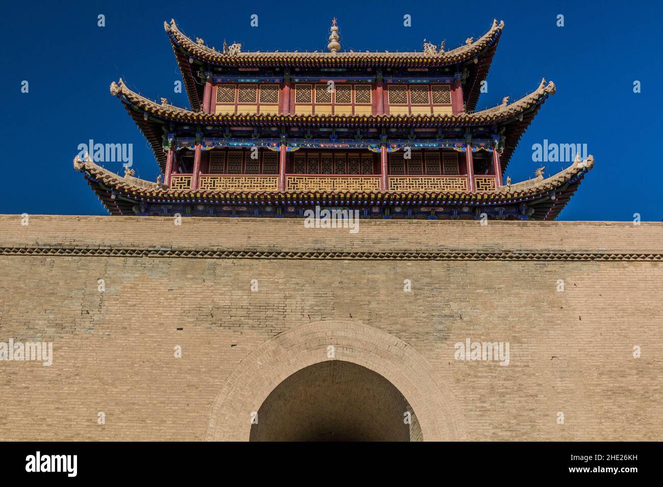Gate of Jiayuguan Fort, provincia di Gansu, Cina Foto Stock