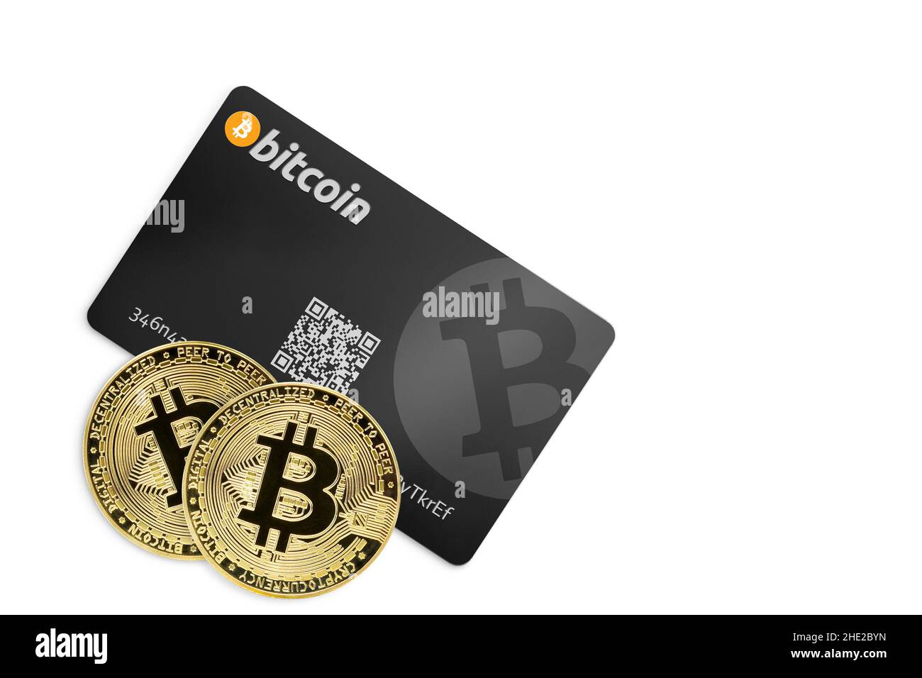 Carta di credito Bitcoin , monete d'oro Foto Stock